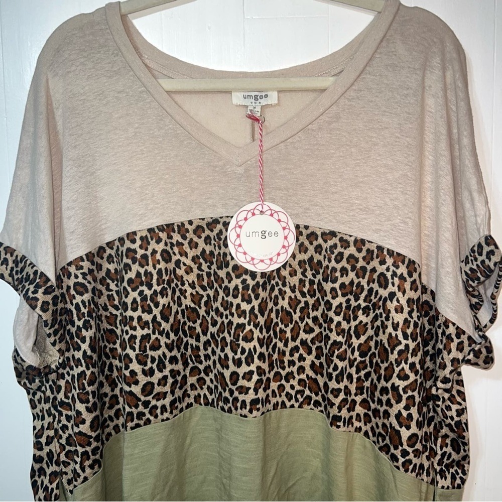 NWT Umgee Linen Blend Cheetah Print Lightweight Boho T-shirt Mini Dress S - Picture 11 of 12